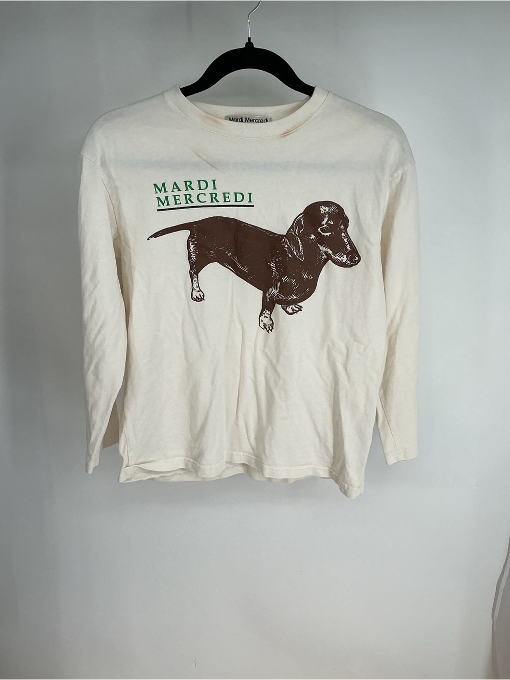 Mardi Mercredi Cream Long-Sleeve Dog Graphic Tee Size XS
